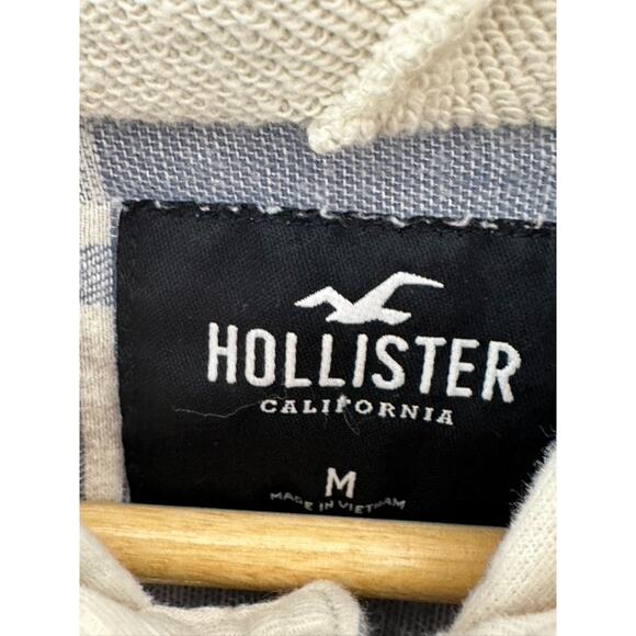 Hollister Blue & Ivory Plaid Hooded Button Up Shirt Men's Medium - Picture 6 of 6